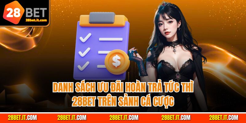 Danh sách ưu đãi hoàn trả tức thì 28Bet trên sảnh cá cược